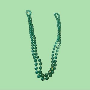 Vintage Opera Length Necklace w/ Sparkling Green Beads